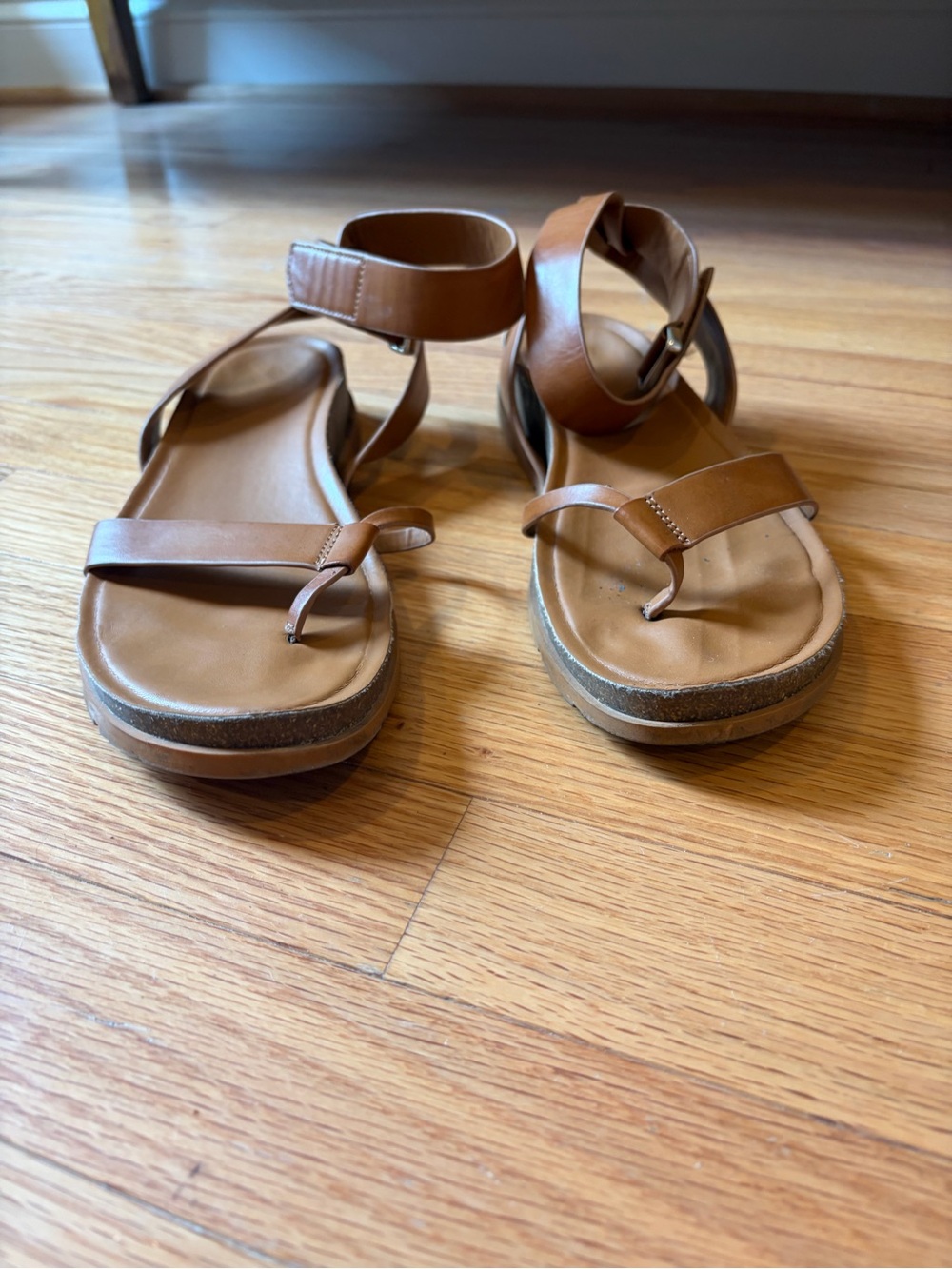Franco Sarto Brown Leather Ankle Strap Toe Loop Sandals